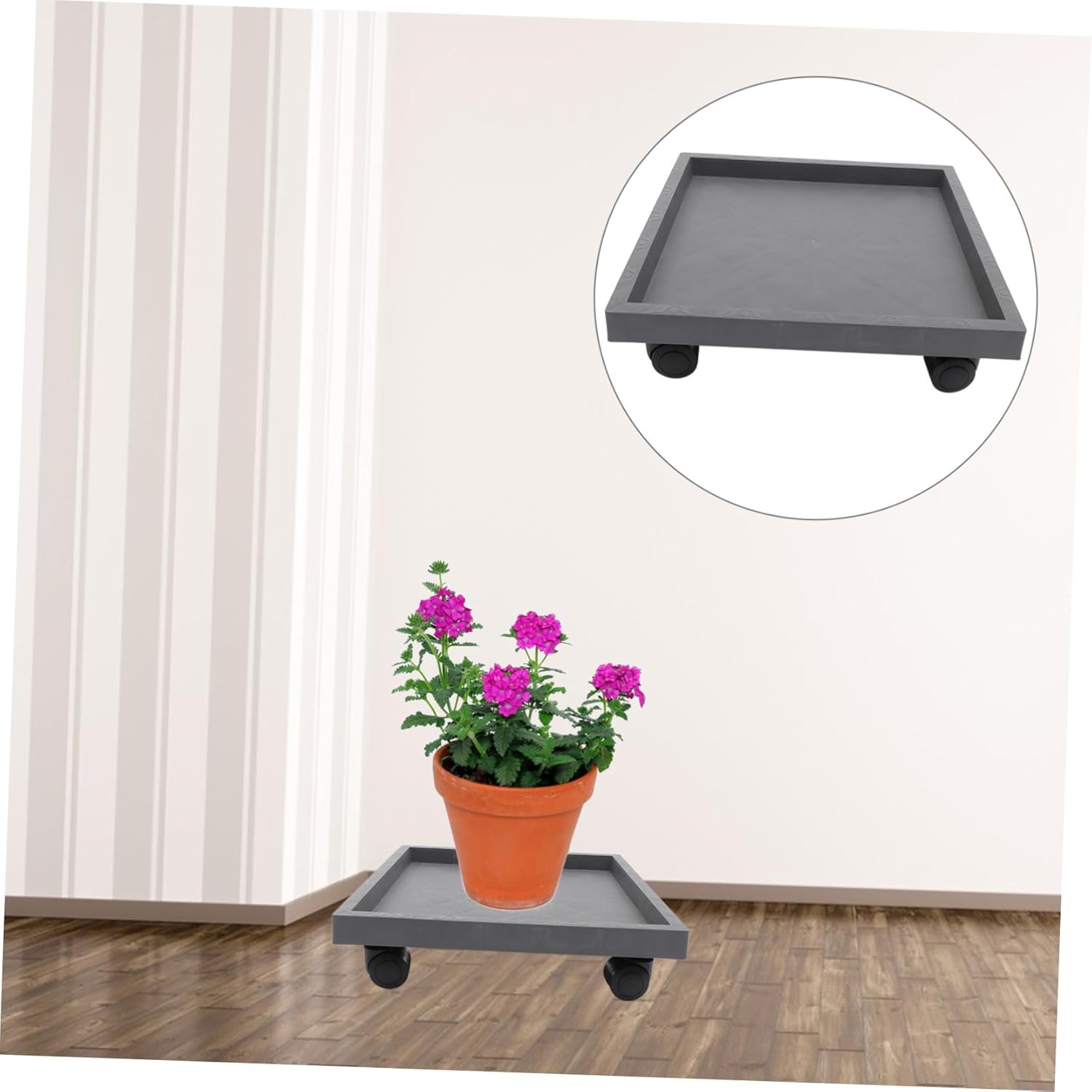 VICASKY 1Pc Moveable Flower Pot Tray with Wheels Durable Resin Planter Holder for Easy Mobility Wheel Design for Use Grey Color Model for Potted