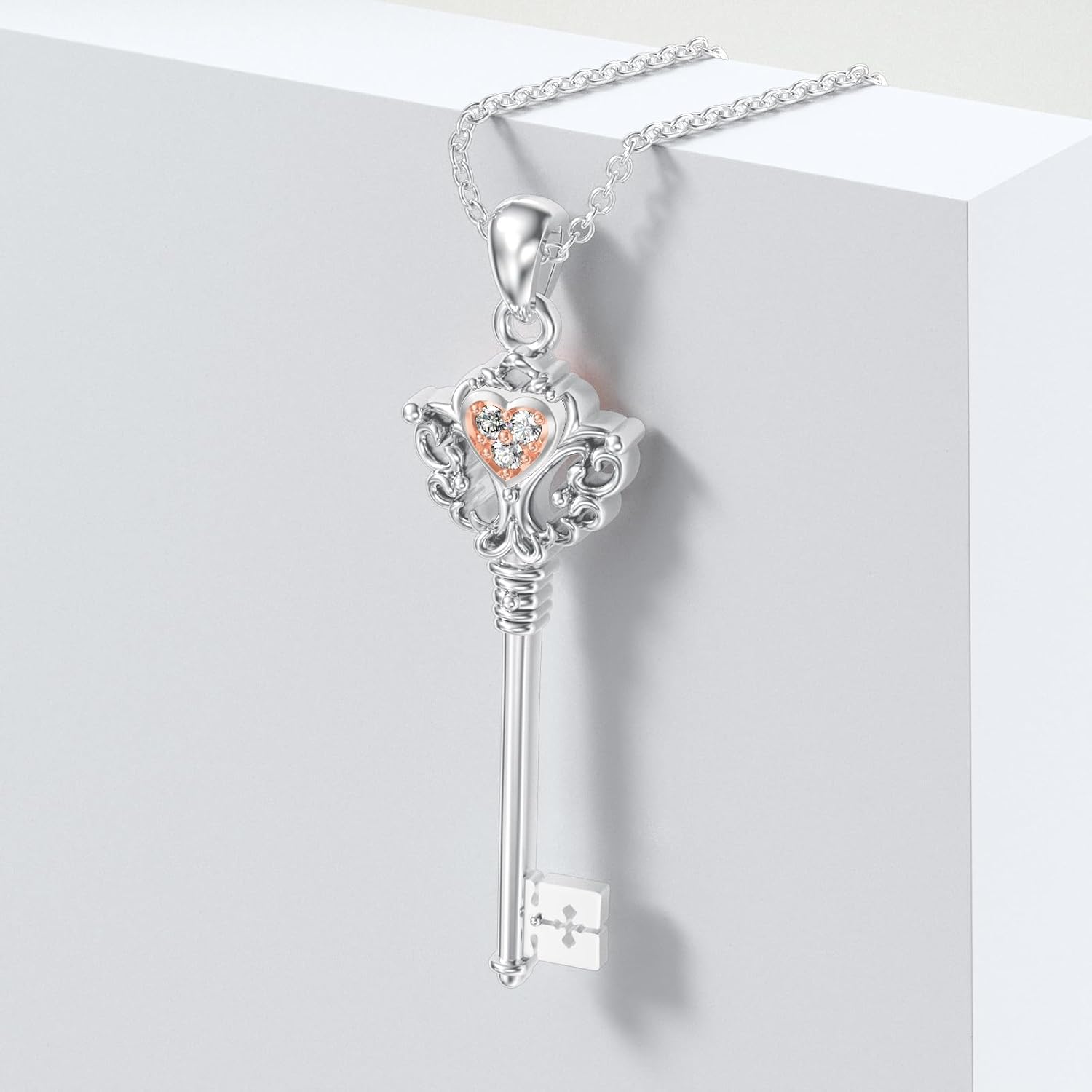 Diamond Key Necklace 925 Sterling Silver Lab Grown Diamond Key Pendant Necklace Gift for Women - Image 3
