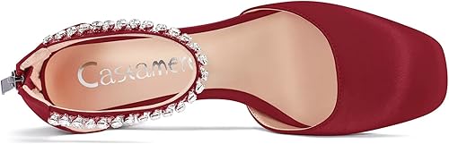 Miniatura 4 de Castamere Zapatos de tacón medio con punta cuadrada para mujer, con correa al tobillo, cristal de diamante, para boda, fiesta, sexy, de 2.0 pulgadas