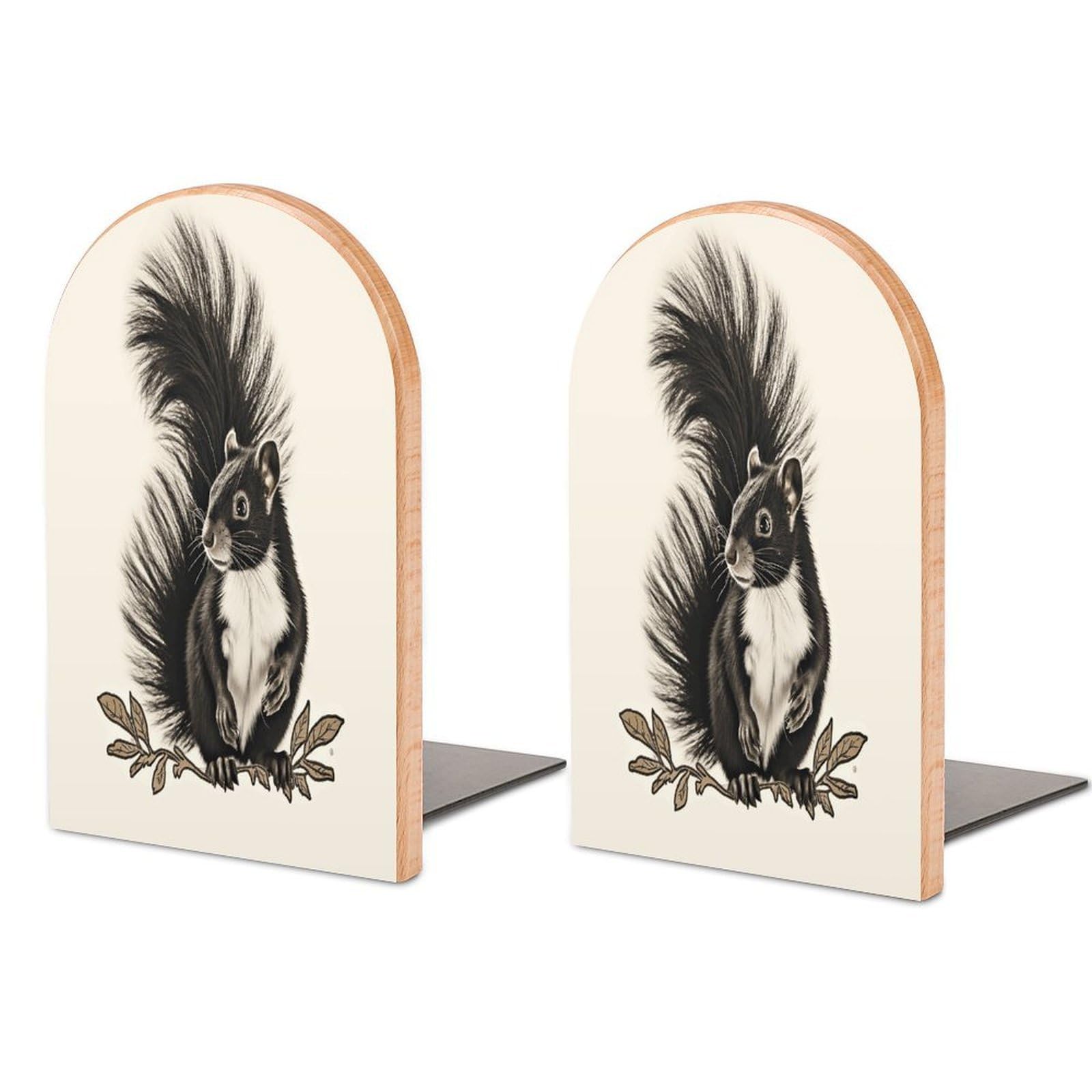 Skunk Bookend Wood Book End for Shelves Heavy Duty Non-Slip Wooden Bookend Support Universal Economy Bookends Fancy Modern Decorative Book Accessories 1 Pairs