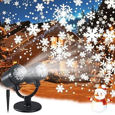 Christmas Double Head Snowflake Projection Lights, ZBPP Outdoor LED Christmas Lights IP65 Waterproof,Rotating Snow Lamp Brighter LED Landscape for Xmas Holiday Party Decoration