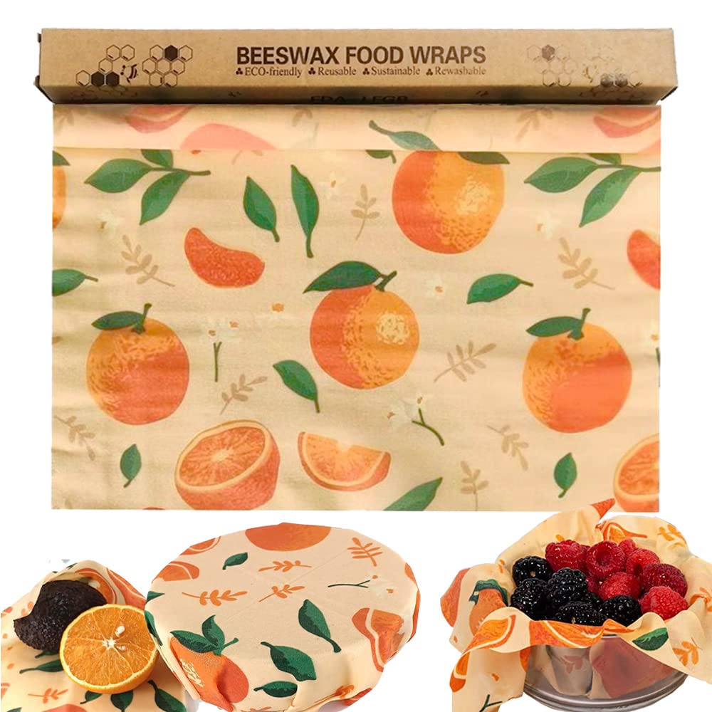 Bugucat Organic Beeswax Wraps 100cm x 35cm, Reusable Food Wrap, No Waste Cling Film