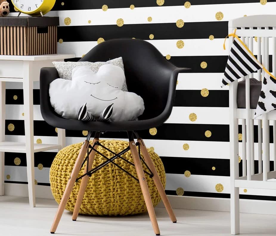 Image of WOW Interiors Black and White Stipes SELF Adhesive Wallpaper for Living Room Bedroom Office Hall Corridor Peel and Stick Vinyl Wallpaper 200 * 45Cm-9Sqft