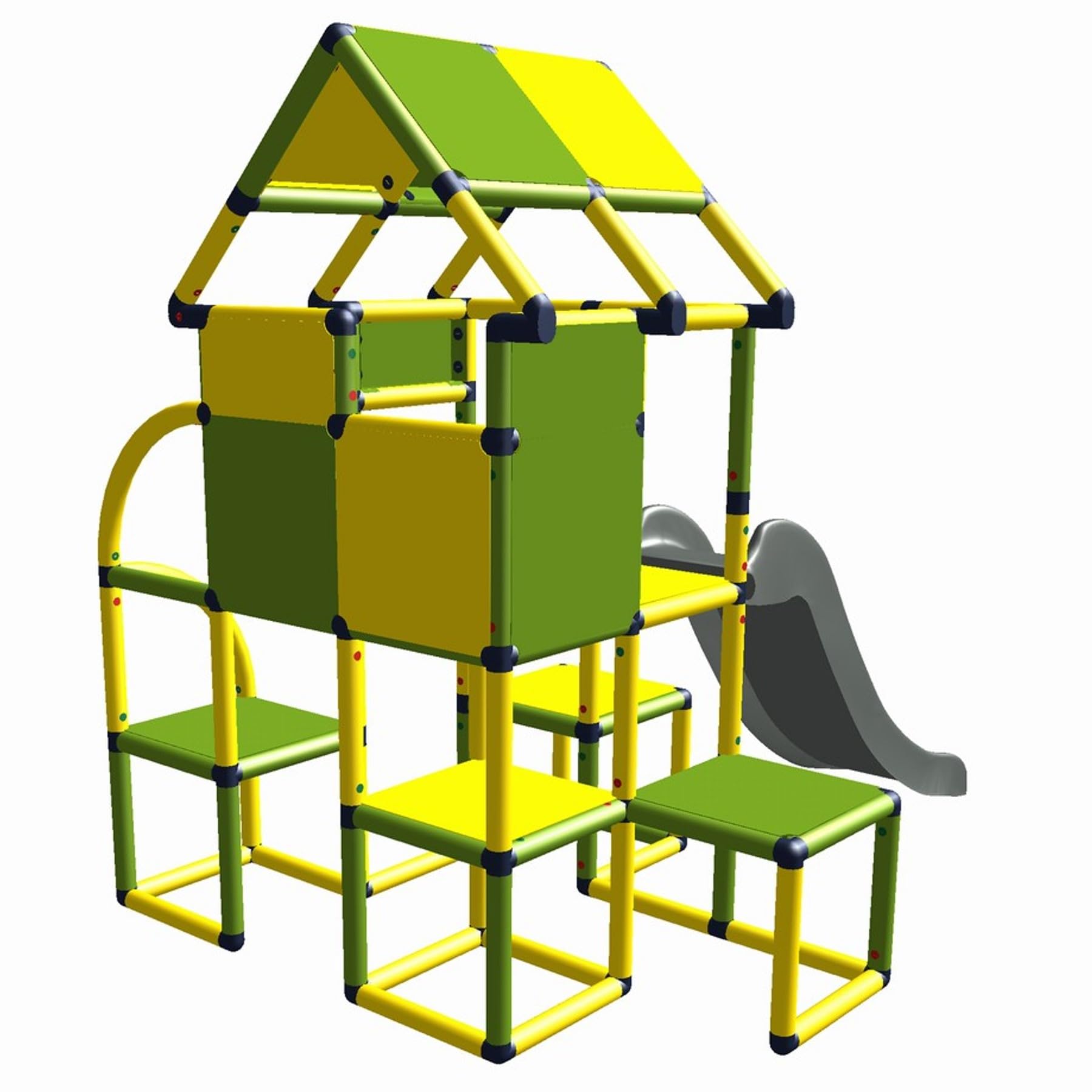 Move and stic Lina großer Spielturm/Spielhaus Kletterturm mit Rutsche für Kleinkinder (gelb apfelgrün)