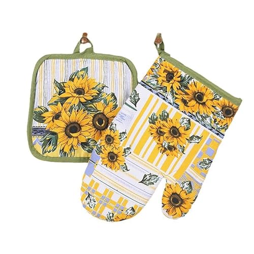 Oven Gloves and Pot Holders 2pcs Potholders and Oven Mitts Heat Resistant Oven Gloves Kitchen Hot Pads Baking Gloves Set Kitchen Accessories for Cooking Barbecuing BBQ (Sunflower)