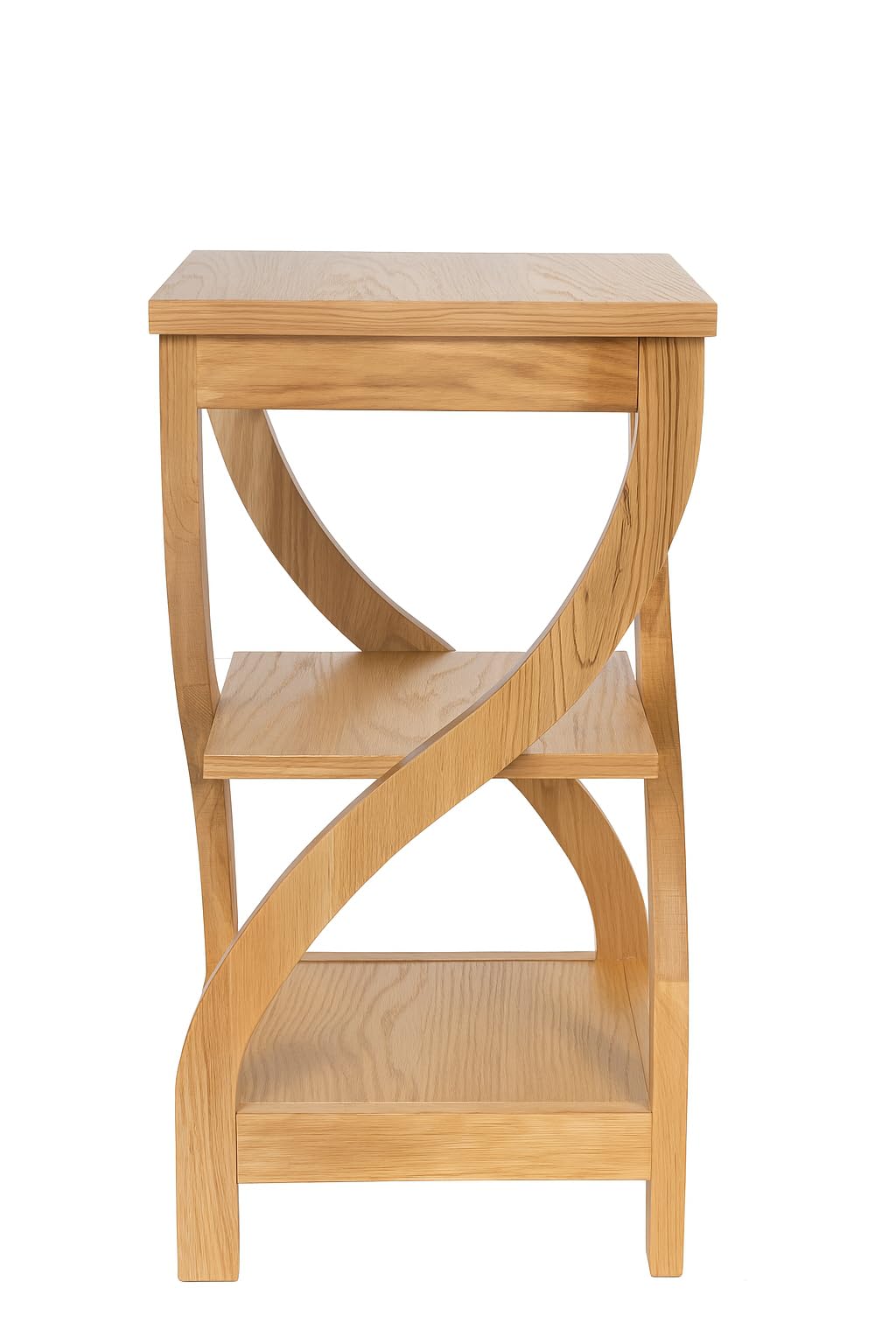 Delex Tall Side Table for Living Room 3 Tier Solid Oak Wood End Table with Curved Legs and Storage Shelfs for Sofa Couch and Bedroom Living Room Plant/Telephone (Oak, Small) — image 1