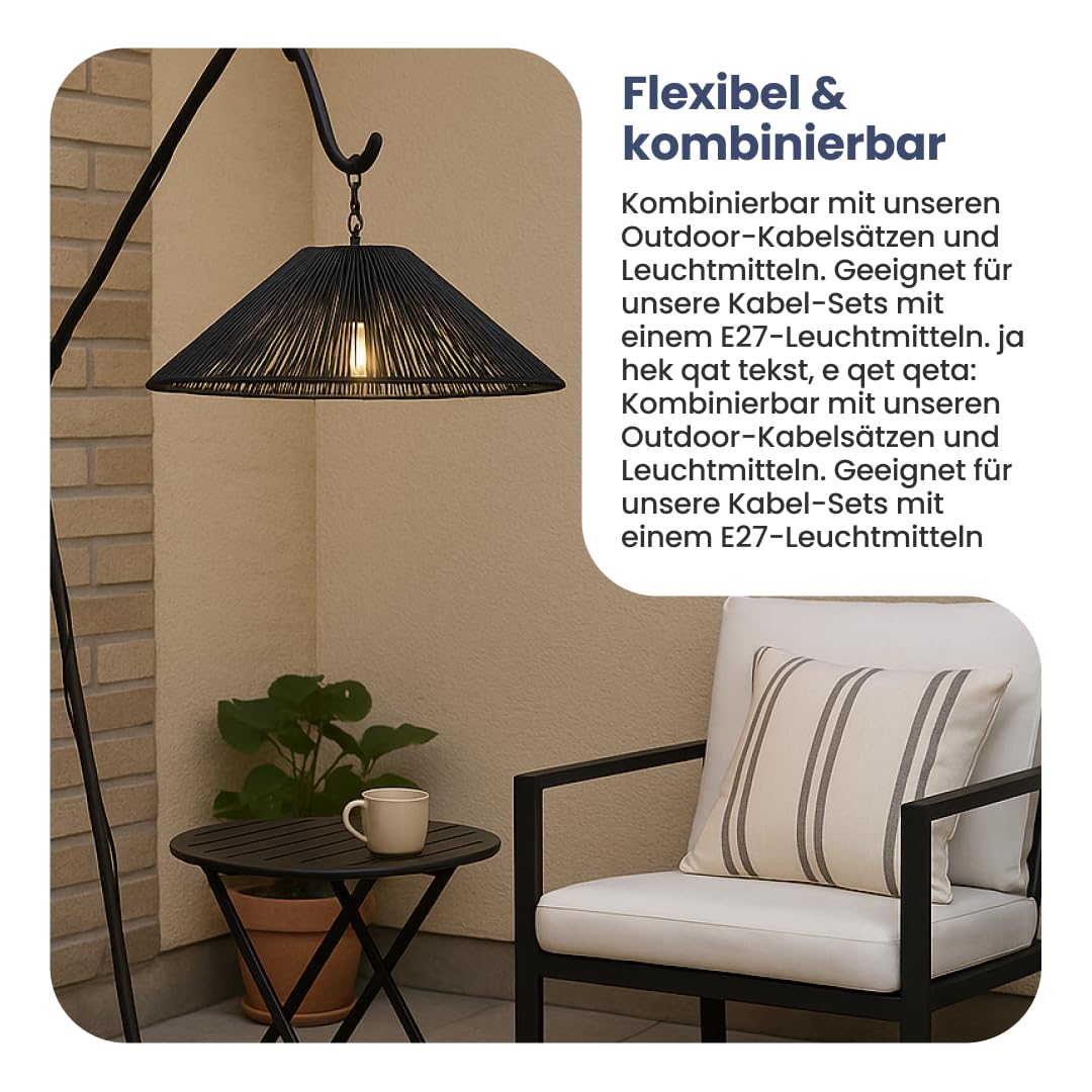 Star Trading Rattan Lampenschirm Outdoor E27 Schwarz – 58 cm