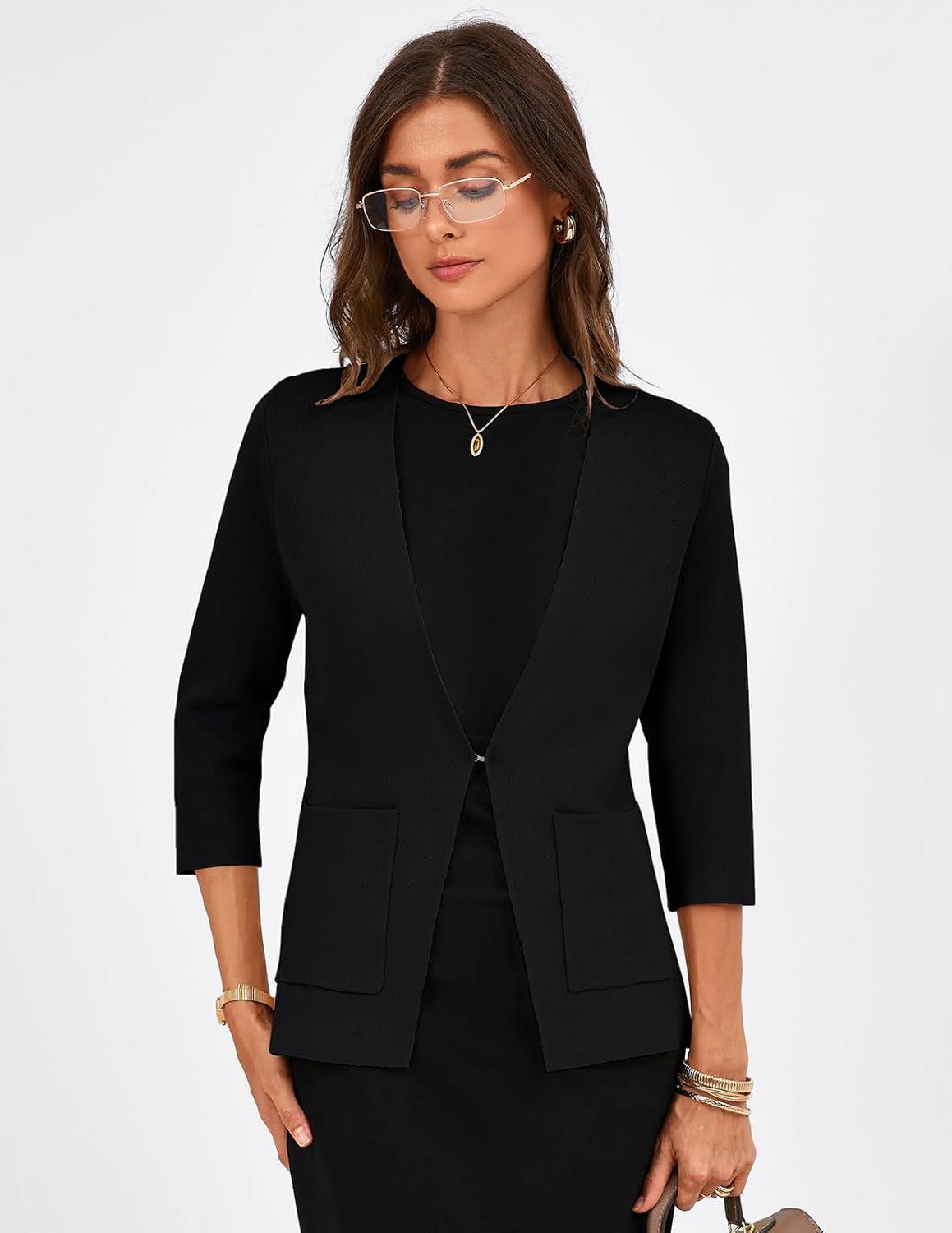 GRACE KARIN Women 3/4 Sleeve Sweater Blazer, Lightweight Open Front Cardigan, Knit Jackets Business Casual with Pockets - Image 5