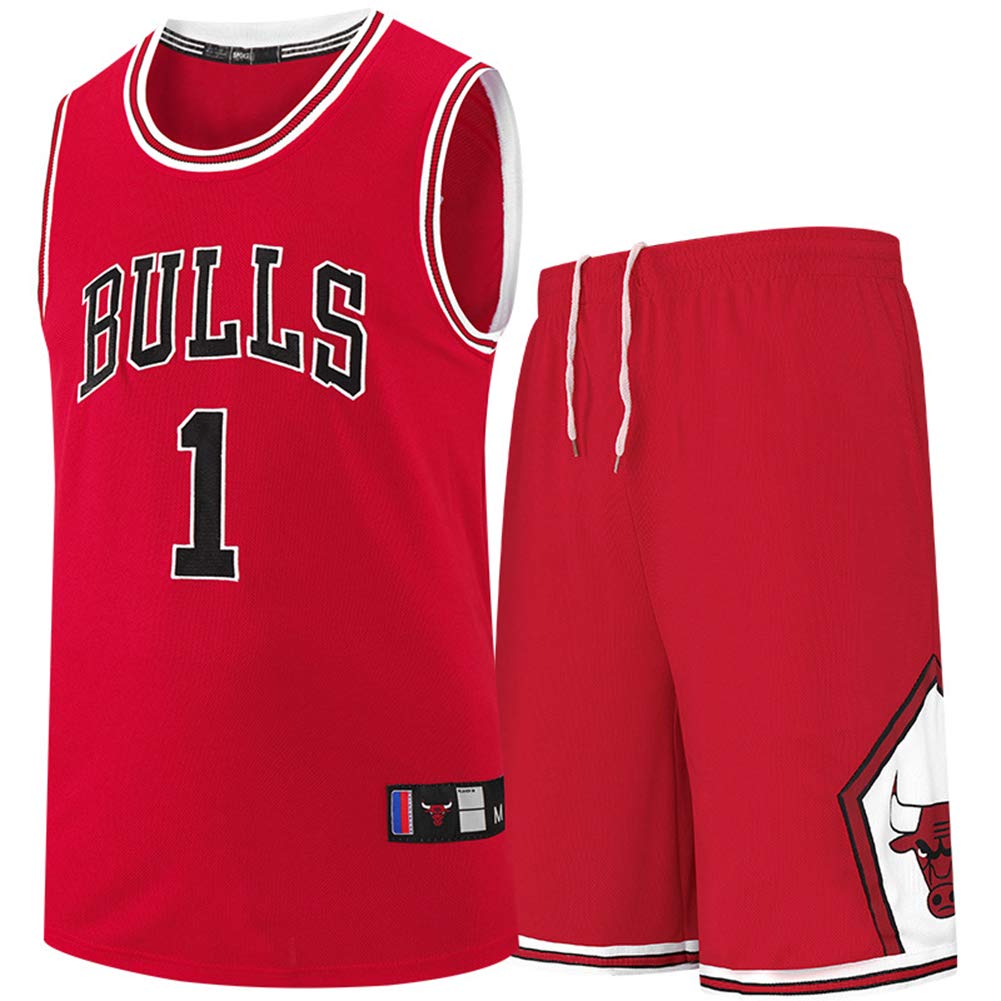 Jersey Chicago Bulls Derrick Rose No. 1 Full Embroidered Jersey Unisex Basketball Uniform Set,S