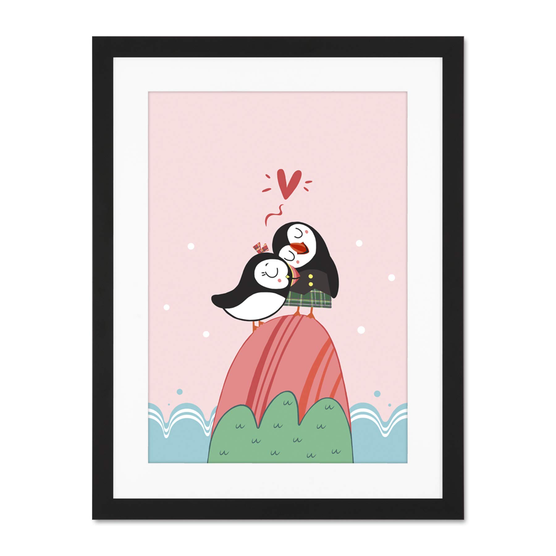 Wee Blue Coo Puffins in Love Large Framed Art Print Wall Poster 18x24 inch