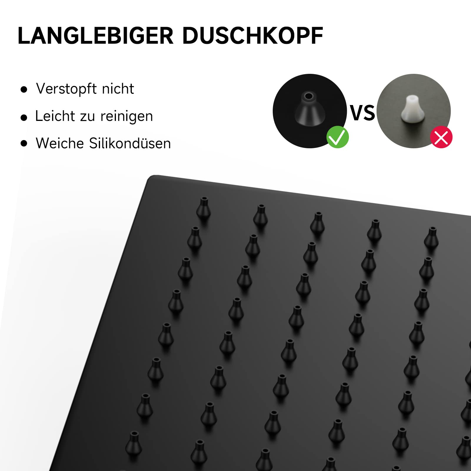 HAUSPROFI Kopfbrause 12 Zoll aus Edelstahl 304 - Duschkopf Regendusche mit Selbstreinigenden Düsen - Quadratischer Duschkopf Luxus Regenbrause Regenduschkopf - Mattschwarz (30CM)