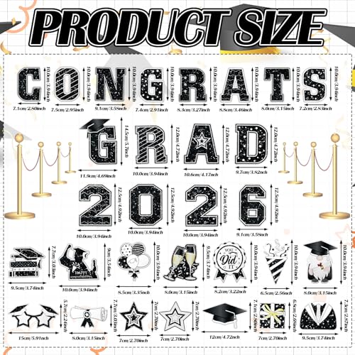 Image of Landhoow 30 Pcs Graduation Car Magnets 2026 Senior Graduation Car Decoration Bumper Sticker Congrats Grad Magnet Magnetic Refrigerator Decal for Grad Parade Party Supplies(Black, White)