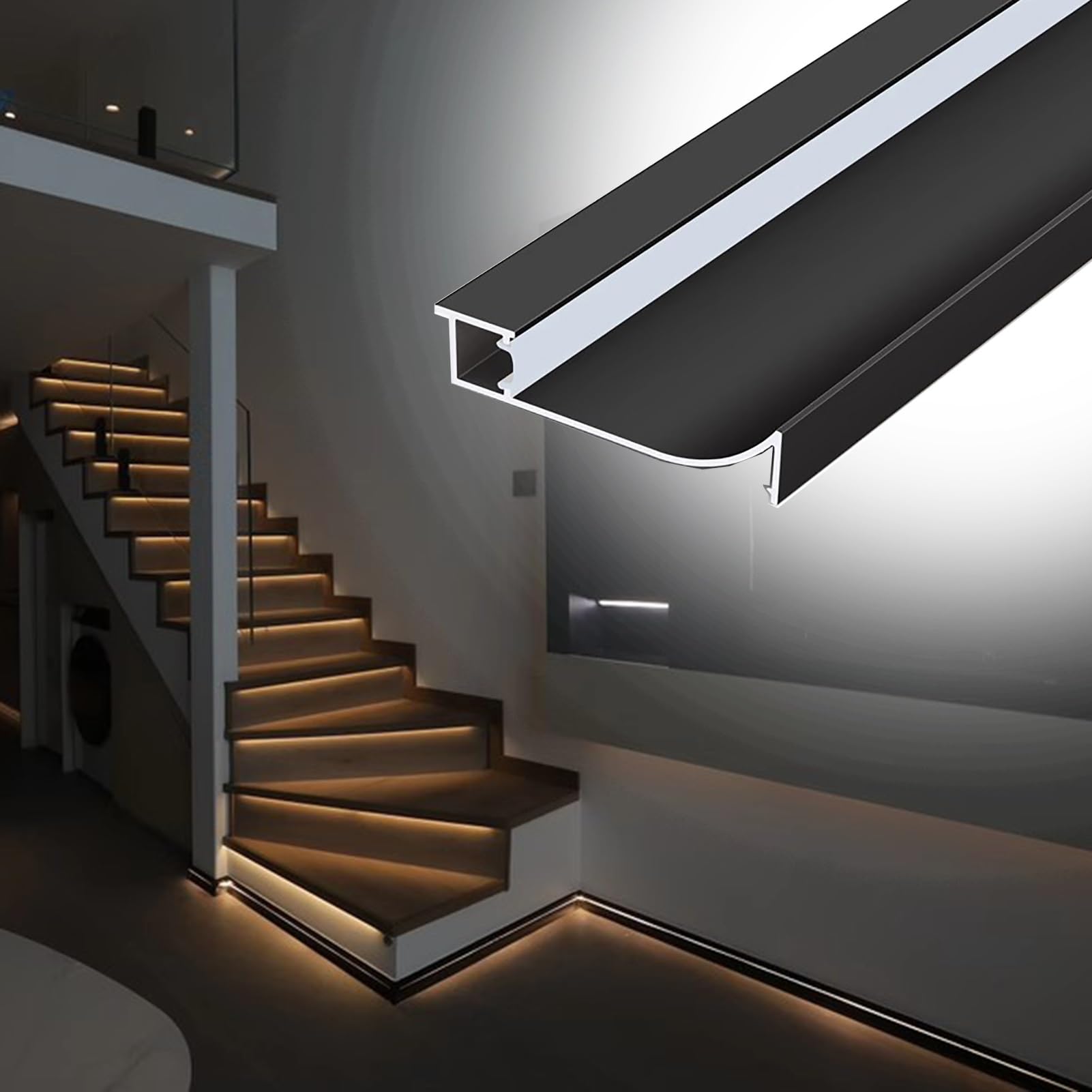 Lpmengs-EU Baseboard LED Lighting for Stairs, Aluminum LED Strip Channel Profile Skirting Board, Bedroom Kitchen Hallway Indirect Lighting Trim Molding(13.5m)
