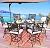 MFSTUDIO Cast Aluminum Bar Height Patio Dining Set of 7, Aluminum 54" Round Bar Height Table with Umbrella Hole and 6 Pieces Bar Height Swivel Stool, Brown