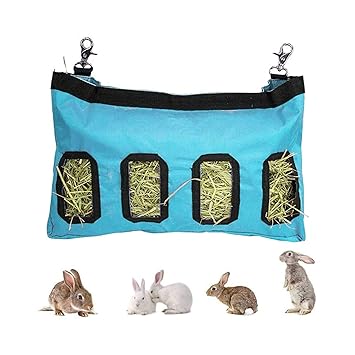 Rabbit Feeder Bags Guinea Pigs Hay Bag Long Wear Feeder Bag Hanging Feeding Device with 4 Holes