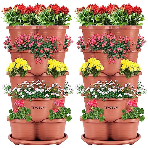 VIVOSUN 2-Pack 5 Tier Vertical Gardening Stackable Planter for Strawberries, Flowers, Herbs, Vegetables Brown