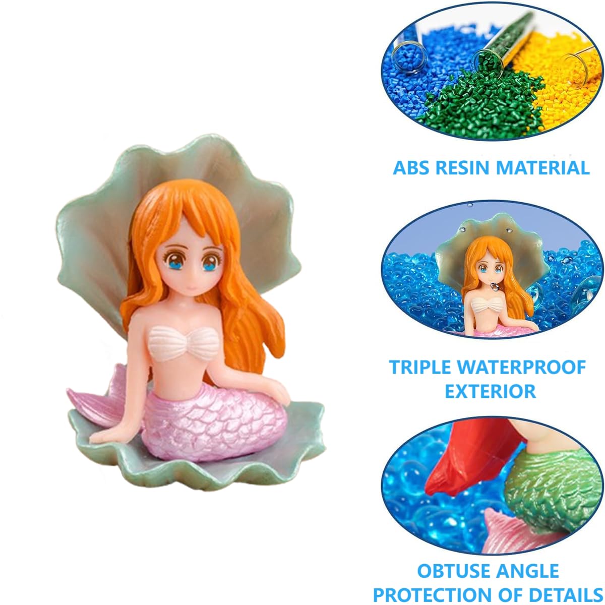 AstonAndia 3 Pcs Pink Mermaid Aquarium Decorations, Resin