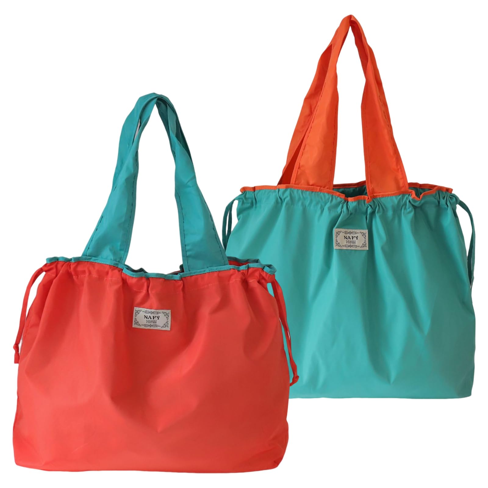 Valicaer Foldable Reusable Shopping Tote, 2Pcs Large Waterproof Drawstring Shopper