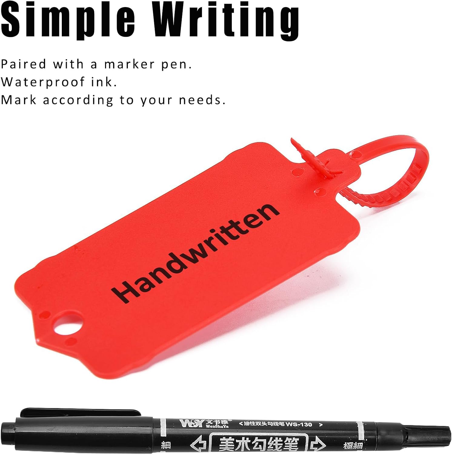 Plastic Shipping Tags Waterproof Labels Security Tamper Seals Writable Hanging Tag Sealing Strap with Marker Pen for Keys, Bag, Luggage, Shop, Logistic(200pcs,Red)