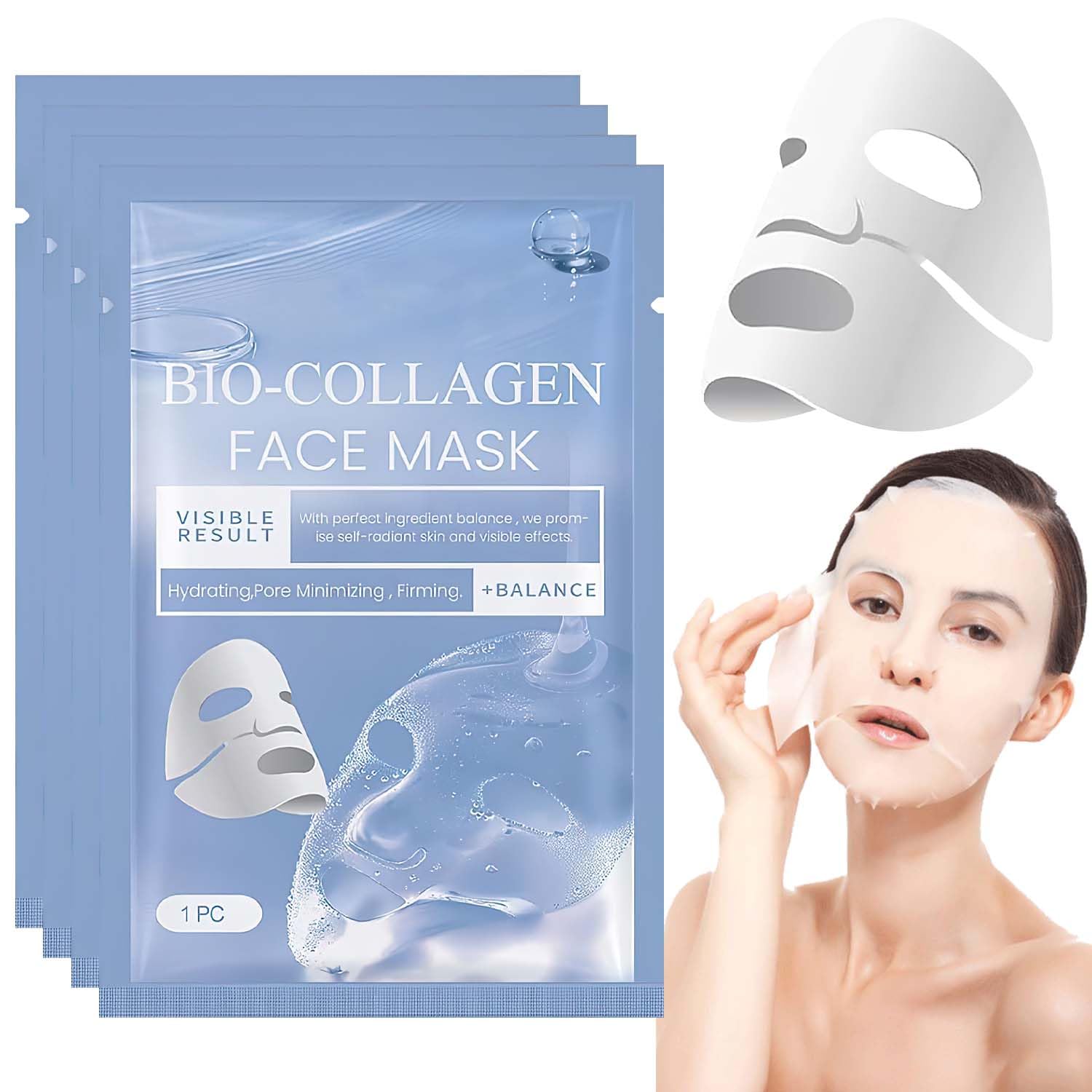 Mrryiio Collagen Mask,Deep Lifting Collagen Mask,Collagen Anti Wrinkle Lifting Mask,Skinqueen Bio Collagen Face Mask,Deep Hydrating and Firming Overnight Hydrogel Mask,Elasticity Improvement(4Pcs)