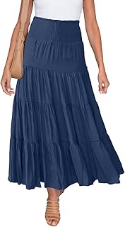 HAEOF Women's 2024 Summer Elastic High Waist Boho Maxi Skirt Casual Drawstring A Line Flowy Long Skirts