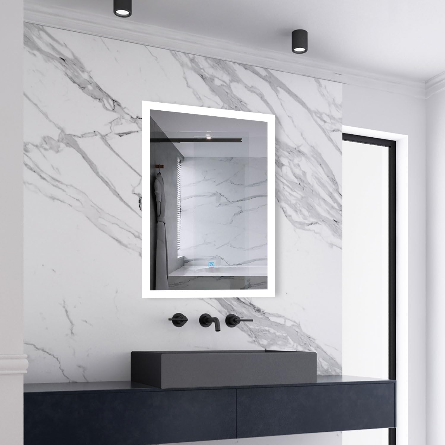 Sky Bathroom White/Light Skybathroom 700X500mm Led Bathroom Mirror With Lights Demister Pad Touch Sensor Switch, Illuminated Mirror Wall-Mounted