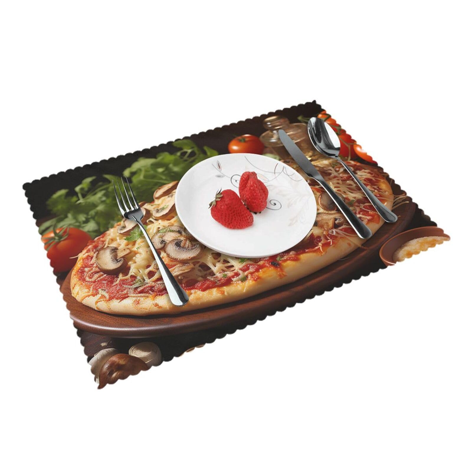 Placemats Set of 4 Heat Resistant Woven Place Mats for Dining Table Pizza with mushrooms tomatoes Placemats Washable Wipeable PVC Table Mats Indoor/Outdoor Place Mats for Party Kitchen Decor 30x45 cm