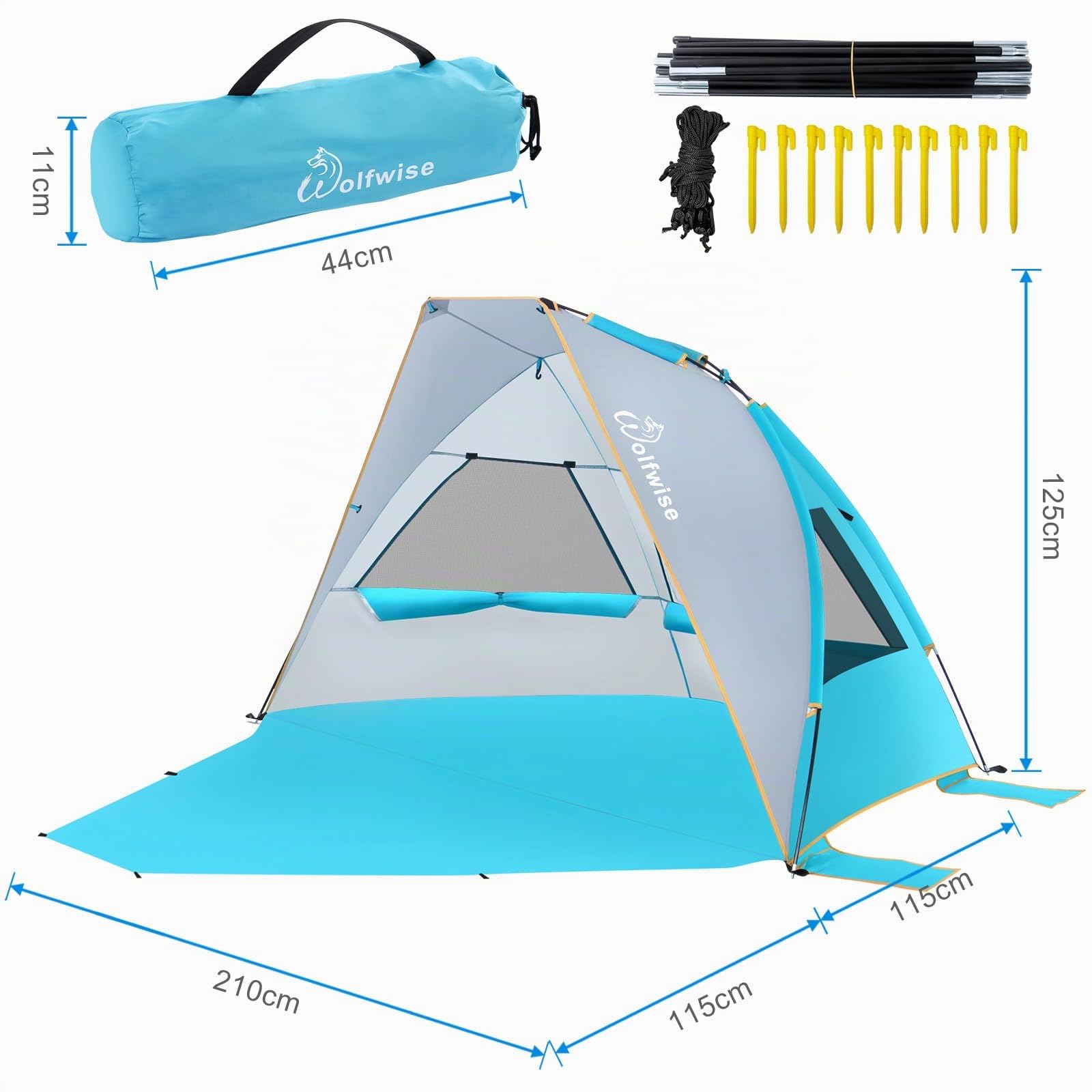 WolfWise Tienda de Playa Portátil para 3 Personas, Sombrilla UPF 50+, con Suelo Extensible