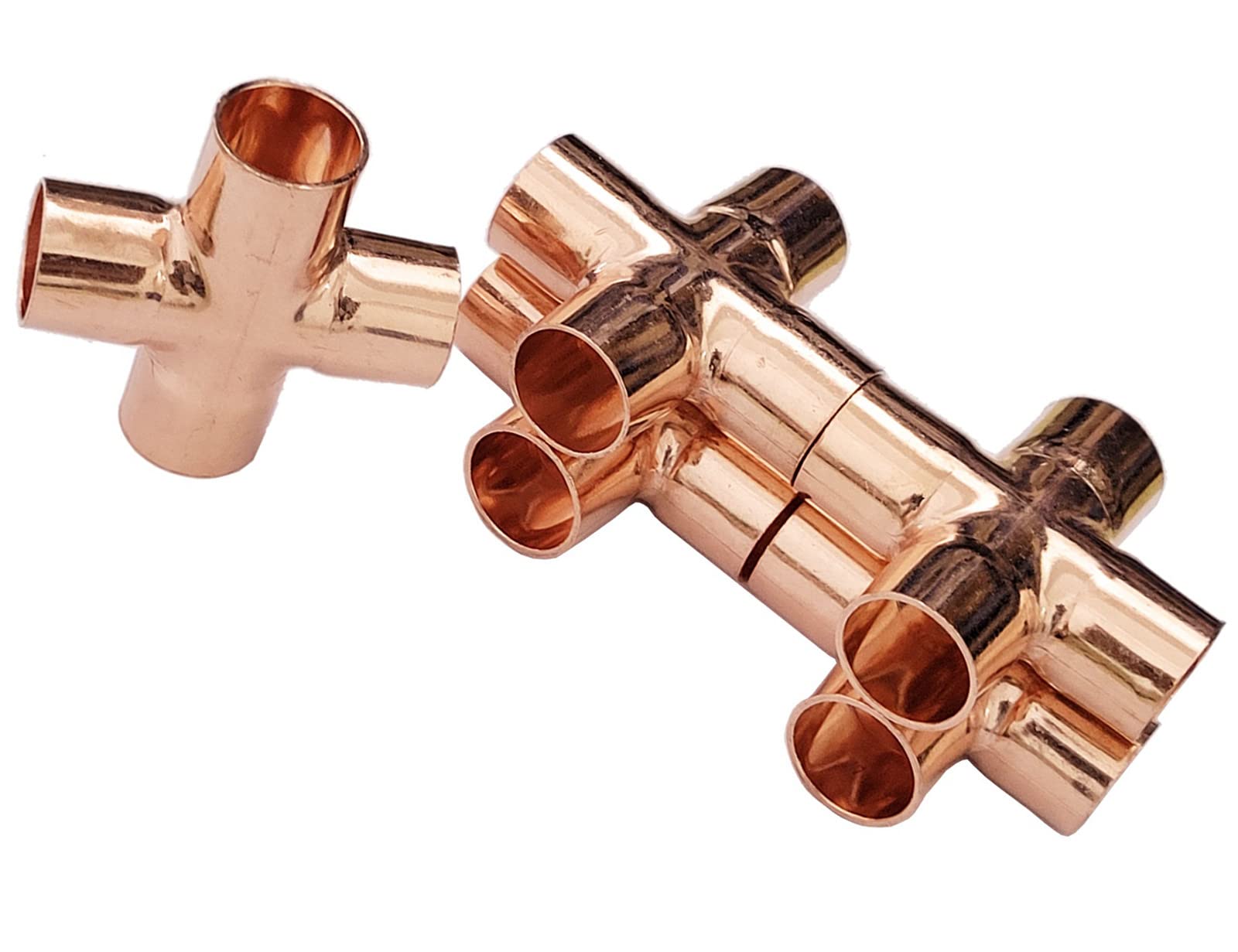Young Wolf Copper 5X 4-Way Cross Union Pipe Fitting 15Mm For Plumbing Air Conditioning Refrigeration Central Heating Gas Pipework