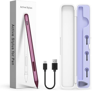 HP Envy X360, Pavilion X360, Specter X360, MPP 2.0 Tilt Active Stylus, 4096 Levels of Pressure Sensitivity, Includes Convenient Storage Case, Supports Type-C Fast Charging, Red