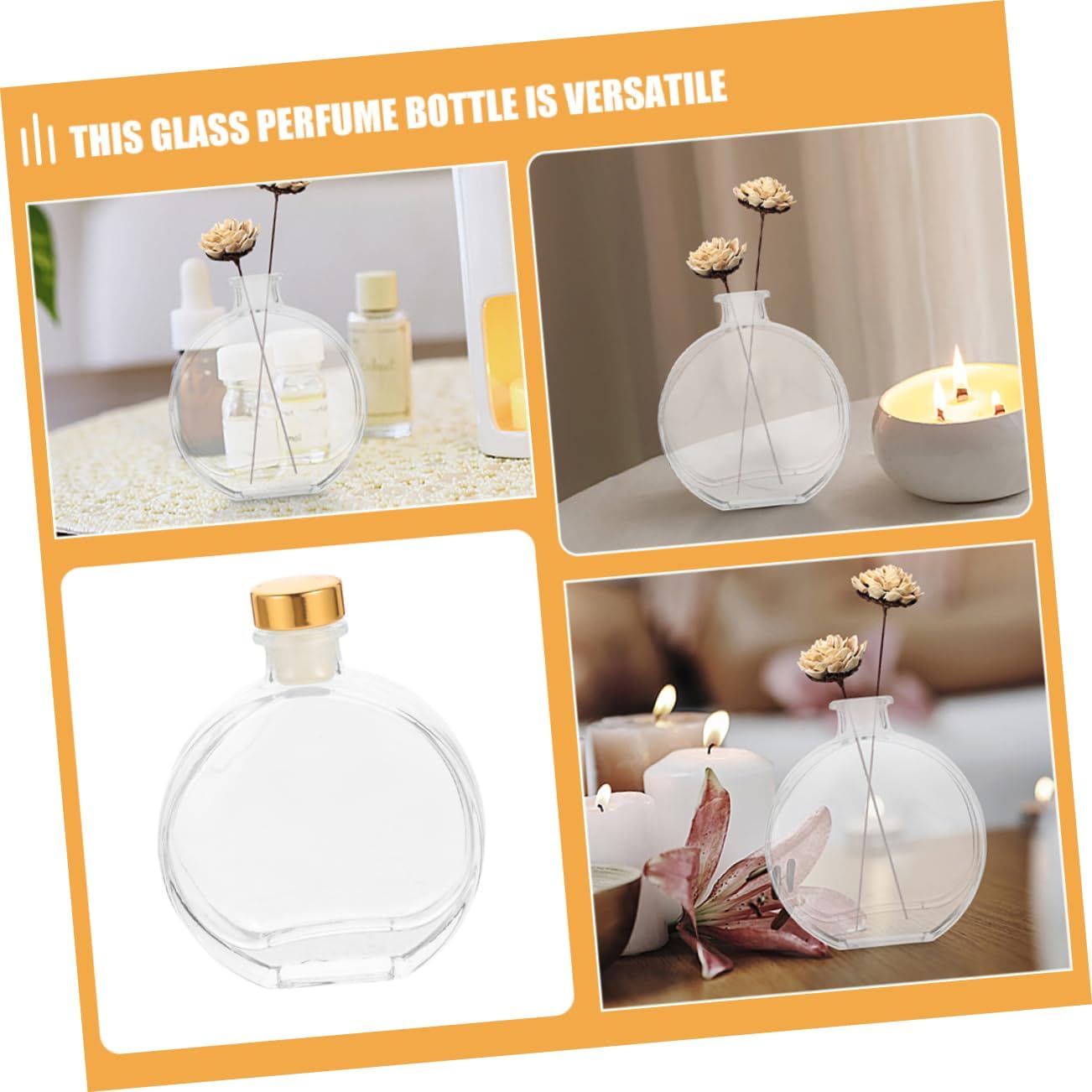 PRETYZOOM 5sets Fragrance Diffuser Bottle Dispenser for Essential Oils for Home Office and Travel Includes Gold Aluminum Stopper