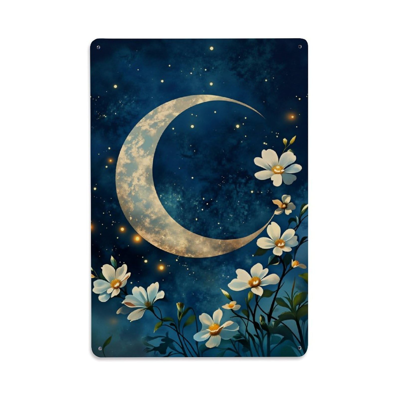 Enderetf Vintage Moonlight Flowers Night Sky Stars Tin Sign Metal Poster, Home Bar Garage Man Cave Cafe Indoor & Outdoor Wall Decoration 8X12inches
