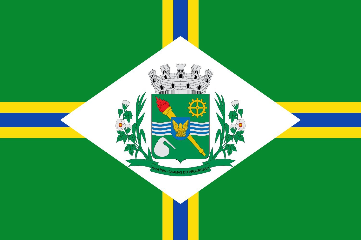 Drapeau Paulínia SP grand format pavillon municipalité Brésil