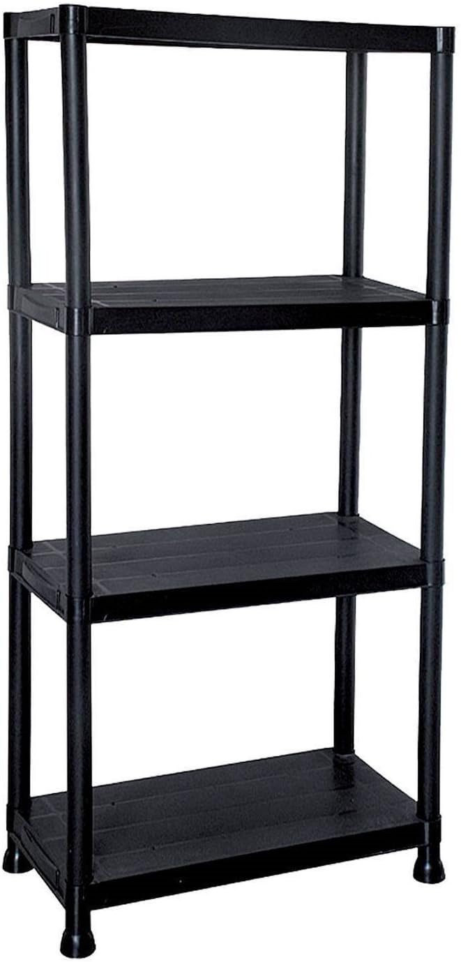 Bond Hardware 4 Tier 60cm Wide Heavy Duty Black Plastic Shelving Unit