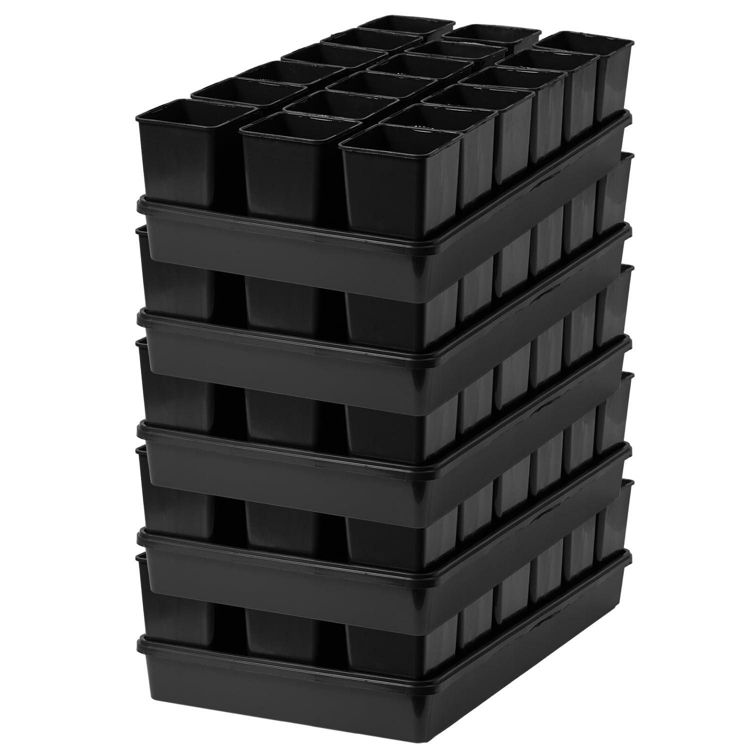 Lot de 5 pots de culture carrés avec soucoupe - Pour boutures et semis - Avec plateau de service - Pots de culture - 9 x 9 x 14 cm + dessous de verre