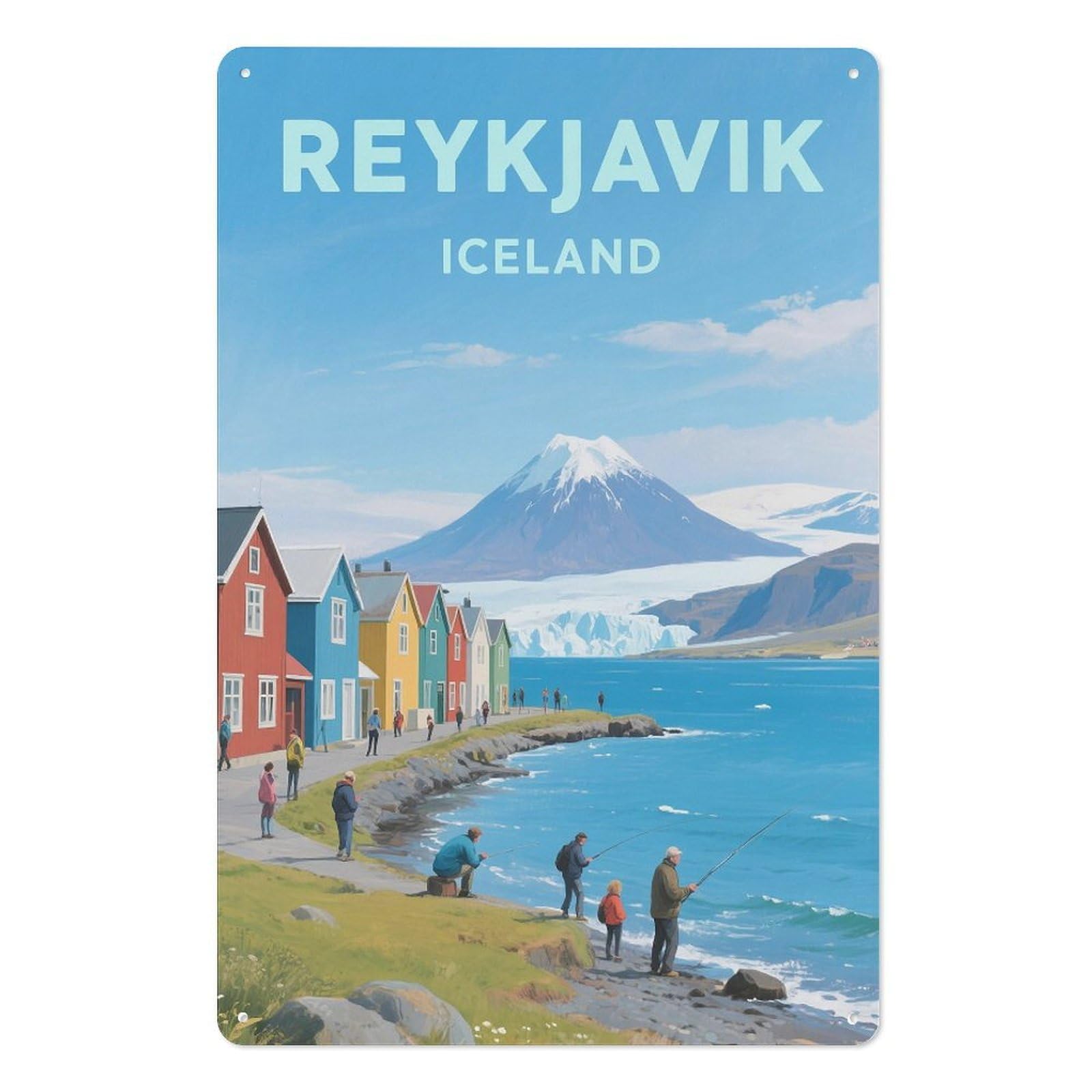 Reykjavik Iceland Retro Design Tin Paintings Vintage Tin Sign 08x12inch(20x30cm) Wall Art for Home Office Bedroom Living Room Cafes Wall Decor