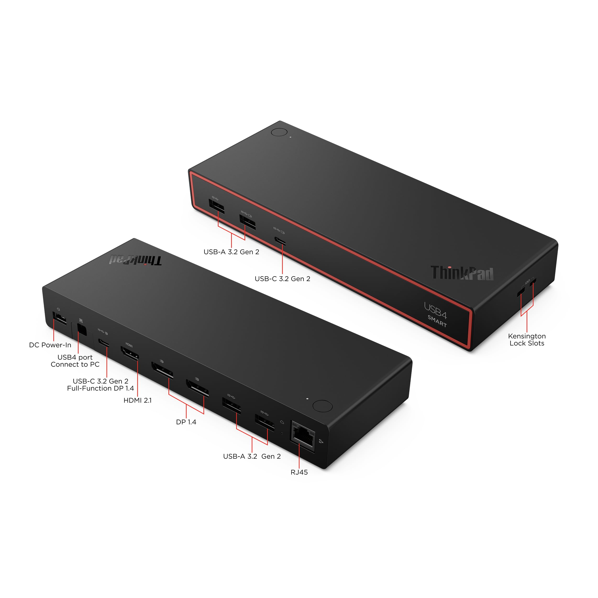 Lenovo ThinkPad USB4 Smart Dock 5500 con alimentatore 135W, dock USB4 40Gbps con 2xDP 1.4 HDMI 2.1, 4xUSB-A Gen2, 2xUSB-C Gen2, GbE, PD 3.1