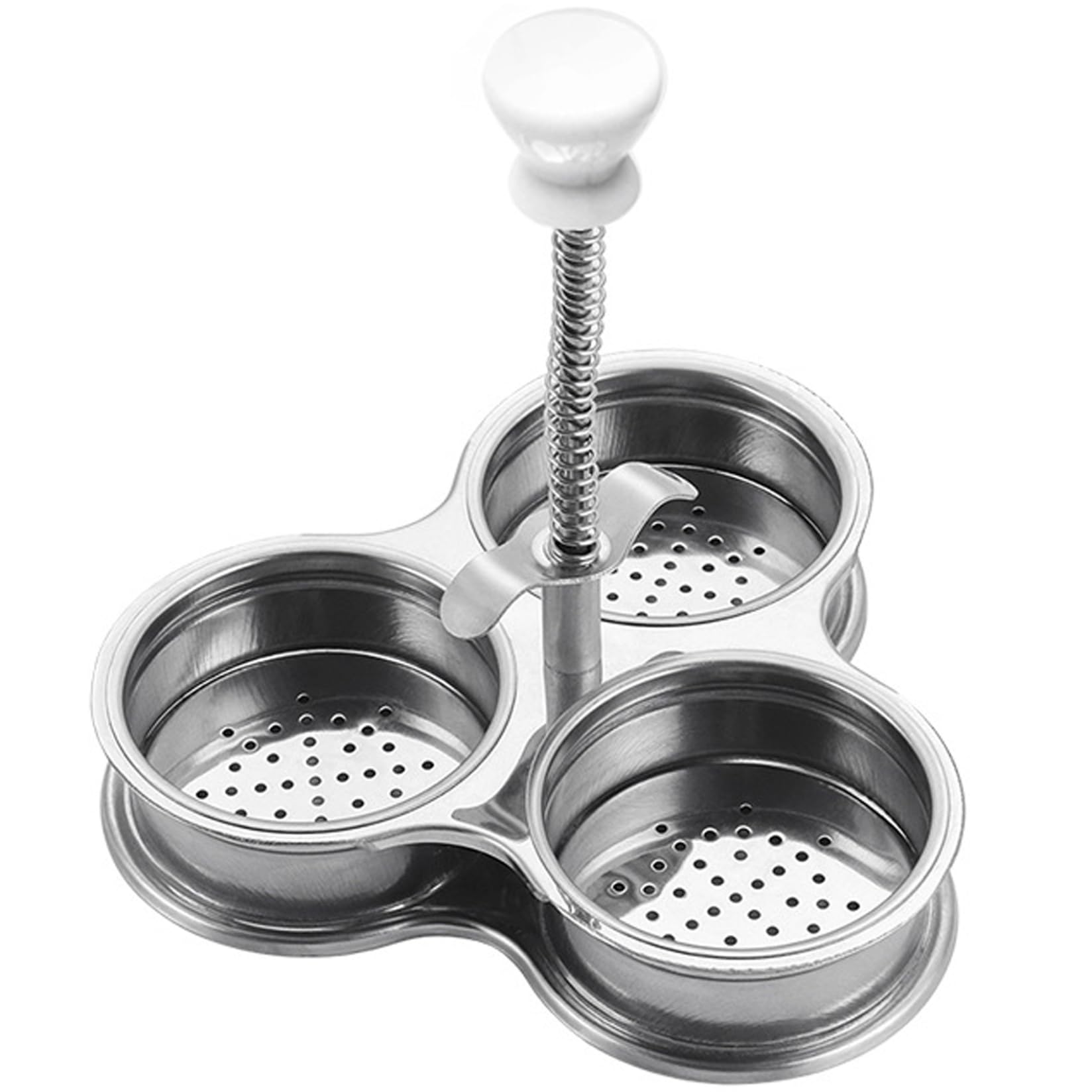 Sartén de acero inoxidable para 3 huevos escalfados con tazas de grado alimentario y mango ABS