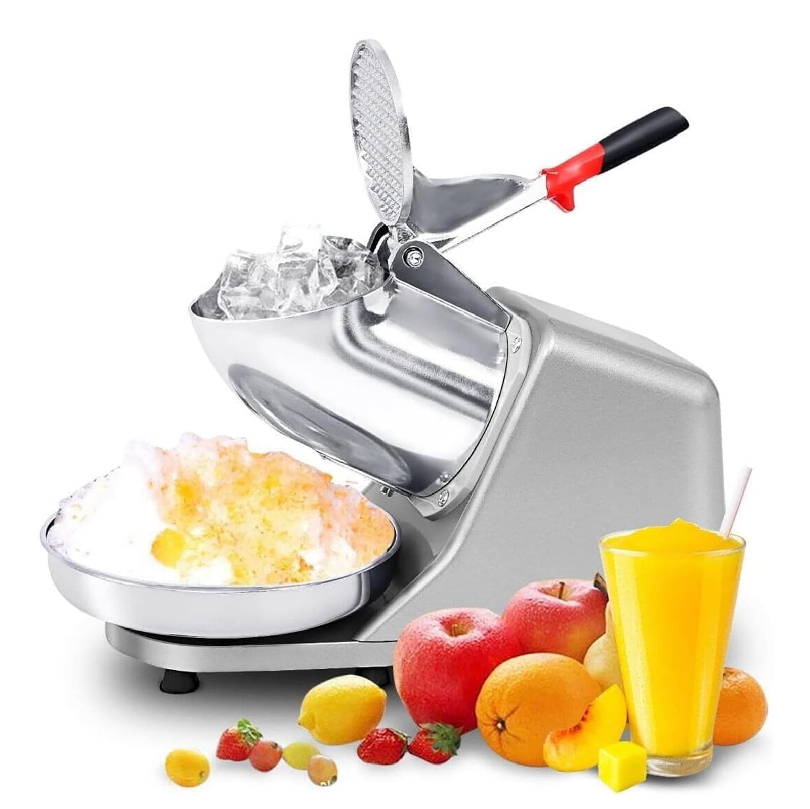 Máquina trituradora de hielo, afeitadora de doble hoja de alta velocidad de 300 W, máquina de conos de nieve de 65 kg/h con cuenco de acero inoxidable para uso doméstico para cócteles y granizados