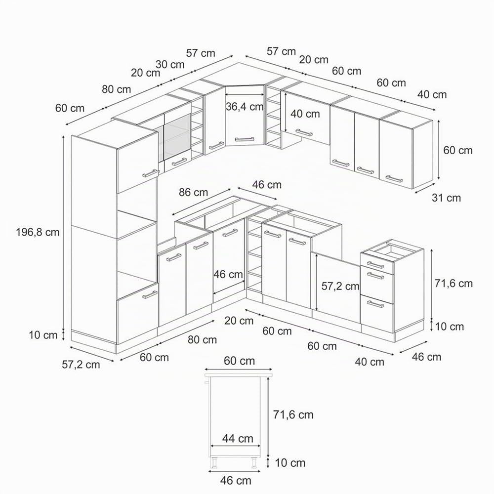 Vicco Eckküche R-Line, Anthrazit Hochglanz/Goldkraft Eiche, 247 x 237 cm