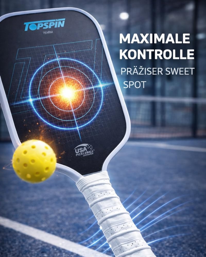 Topspin Pickleball Schläger aus Carbon - Profi Pickleball Paddle für Einsteiger & Profis - Leichter Pickleball Schläger - Hochwertiger Pickle Ball Schläger (Anthrazit/Türkis)