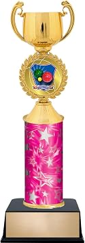Games Custom Engraved Pink and Silver Star Column Trophy Awards