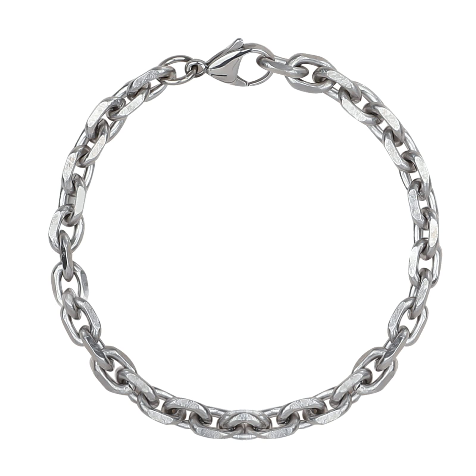 SanThree7mm Pure Titanium Chain Bracelet for Men Women, Skin Friendly Hip Hop Solid Titanium Angle Chain Bracelets for Graduation Birthday Valentines Anniversary, 7.87 inches