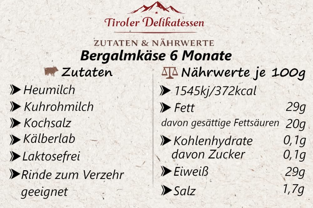 Almgourmet - Bergkäse aus Österreich - 2 Stück je 500g - 6 Monate gereift - Leckerer Bergalmkäse mild im Geschmack
