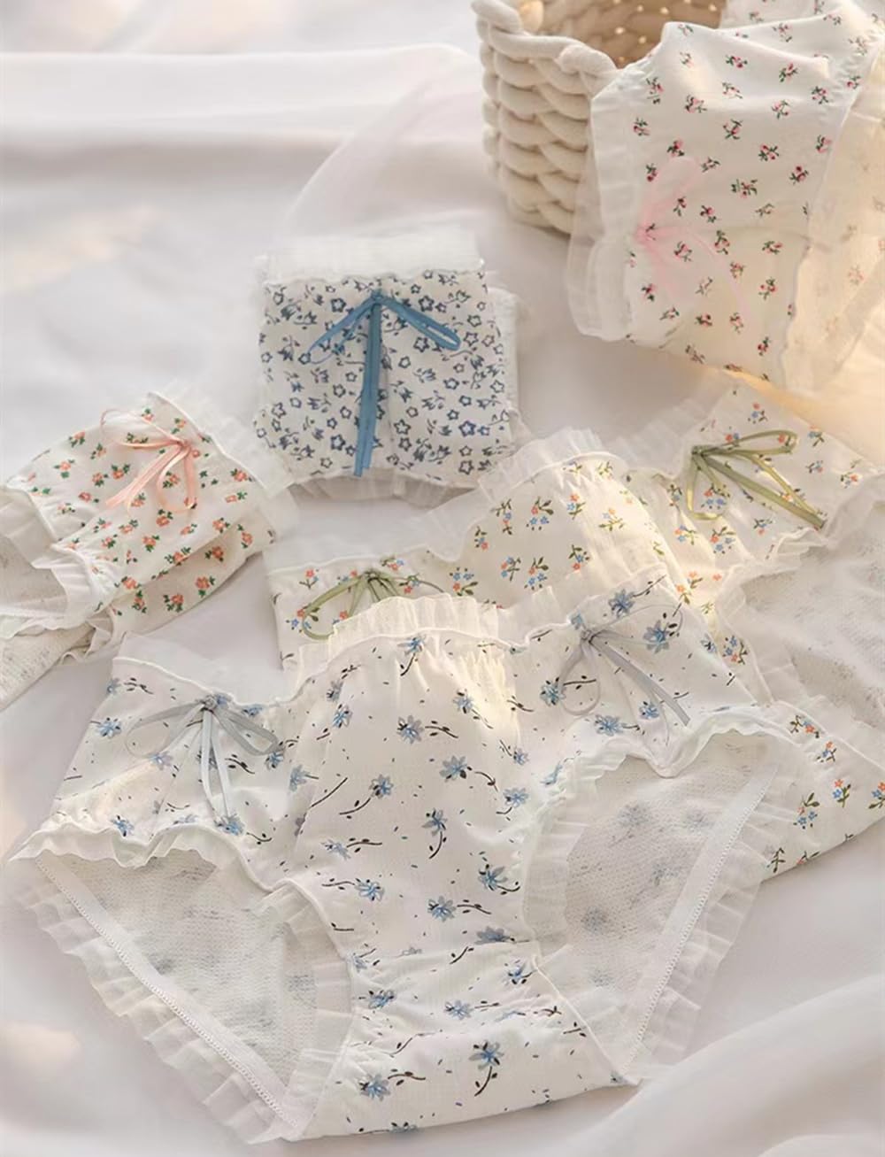 5 Pack Women Teens Pink Cotton Brief Japanese Kawaii Anime Lolita Panties Underwear Bikini Panty Set