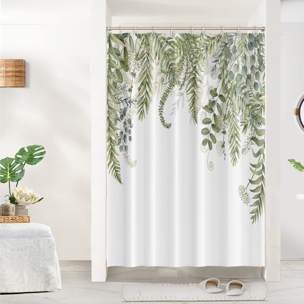 Cortina de Ducha de Hoja Eucalipto, Cortinas de Ducha Verde Oro Abstracto Planta Cortinas de Baño Antimoho Impermeable Lavable Tejido de Poliéster Cortina Ducha con 12 Ganchos 120x200cm — view 74