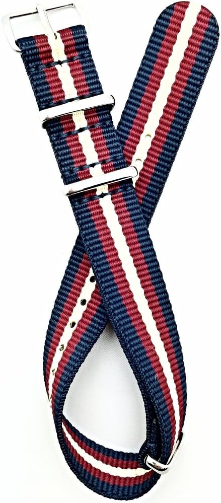 NewLife 18mm Navy Blue/Red/Tan Watchband | Vintage, Military Style Watchstrap Nylon Fabric Replacement Wrist Band That Brings to Any Watch for Men and Women