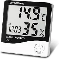Termômetro e Higrômetro Digital, Medidor de Temperatura e Umidade com Relógio e Alarme, Visor LCD