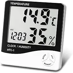 Termômetro e Higrômetro Digital, Medidor de Temperatura e Umidade com Relógio e Alarme, Visor LCD