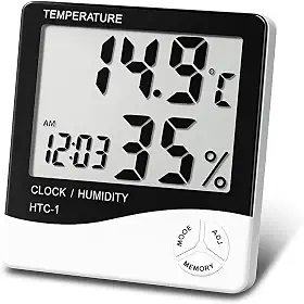 Termômetro e Higrômetro Digital, Medidor de Temperatura e Umidade com Relógio e Alarme, Visor LCD